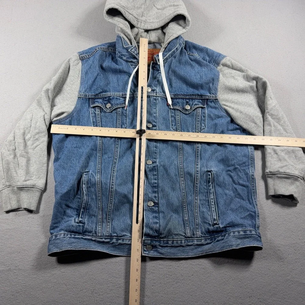 Levi Denim Hoodie Jacket Men 3XL Hybrid Trucker Blue Grey Casual Streetwear - Picture 3 of 9